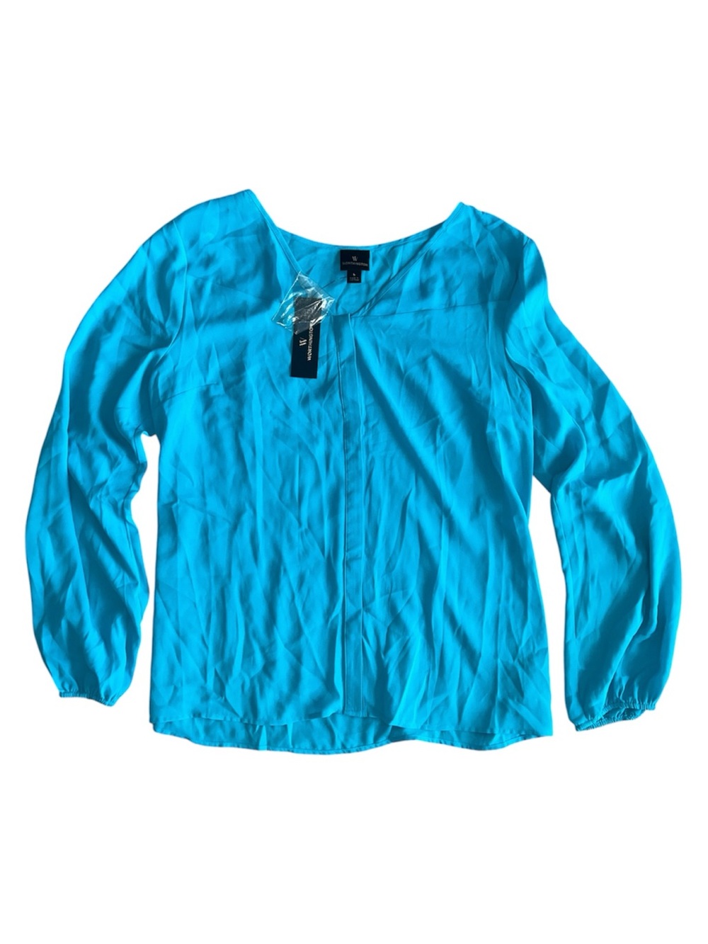 Worthington Bright Turquoise Long Sleeve Scoop Neck Blouse Size Large